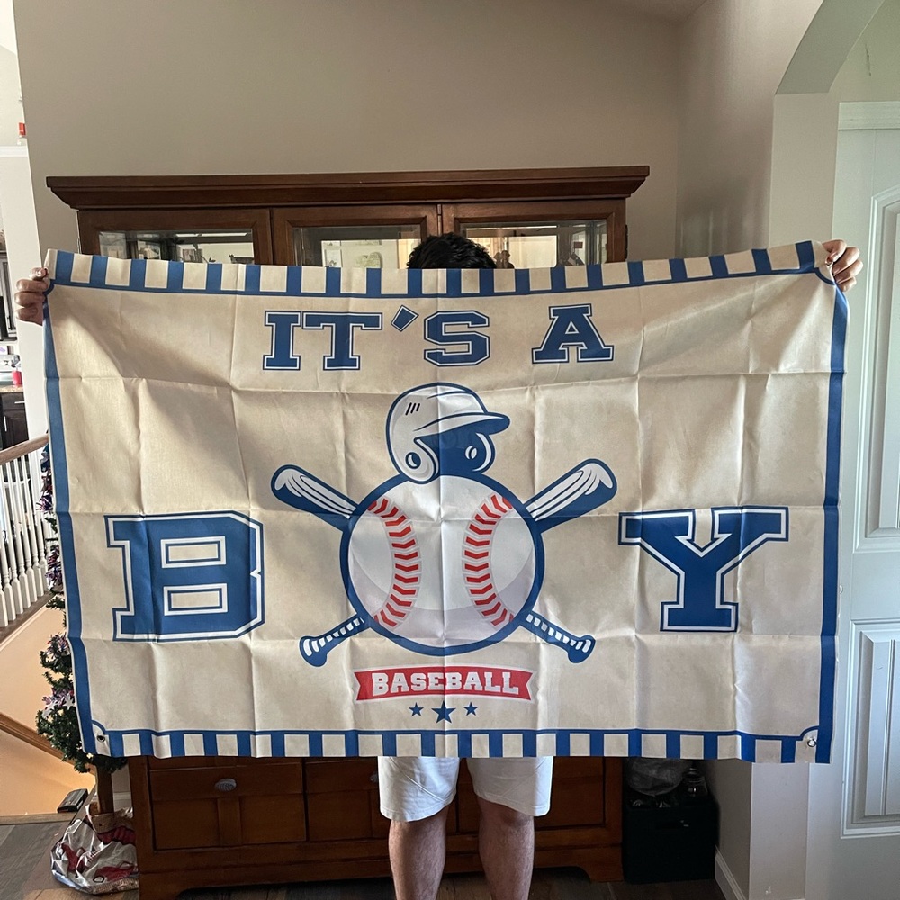Baseball It’s a Boy Baby Birth Announcement Gender Reveal Banner Flag